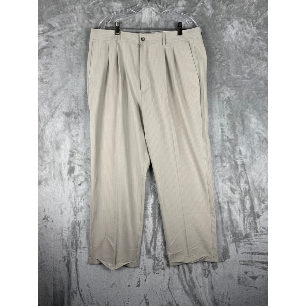 Claiborne Mens Tan Pinstripe Pleated‎ Dress Pants Size 36x30